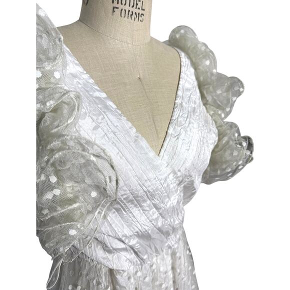 Vintage 80s Lace Polka Dot & Ruffle Party Dres in White Size Medium - Picture 3 of 8